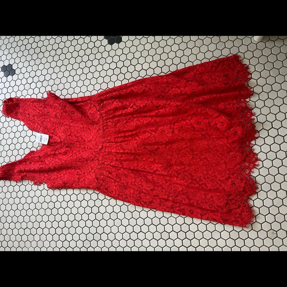 NWT red saks lace dress